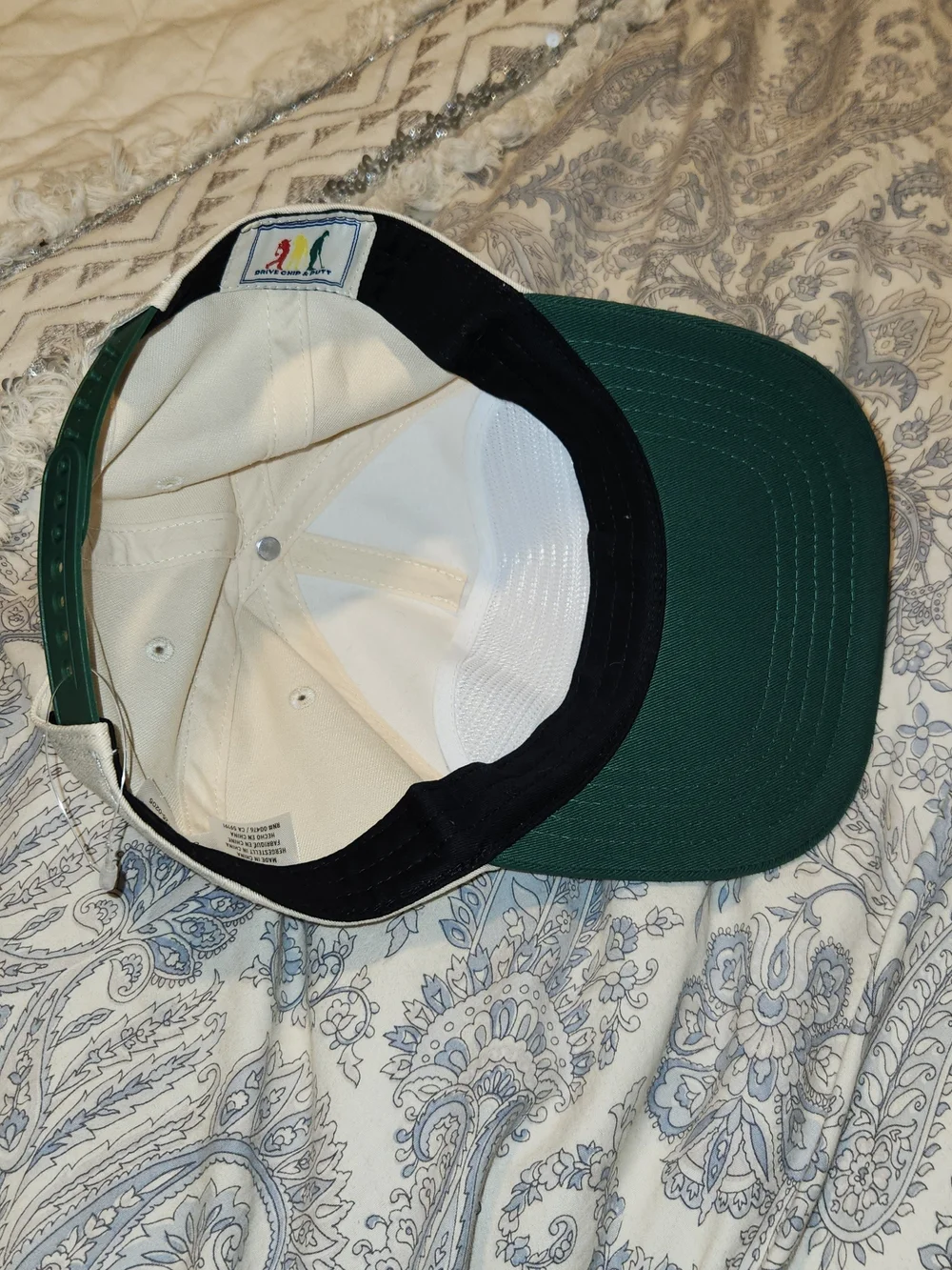 Vintage Cream and Green 'Drive Chip & Putt' Golf Cap